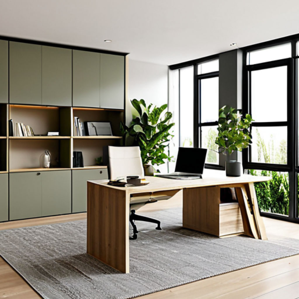 Multifunctional Living Space with Biophilic Design**

"A bright and airy living room that seamlessly transitions into a home office, featuring modular furniture, a large window with natural light, and a vertical garden. The color palette includes neutral and earthy tones. Fully clothed individual working comfortably at a desk. Safe for work. Appropriate content. Professional. Perfect anatomy, natural proportions, well-formed hands, proper finger count, modest clothing, family-friendly. High quality photography."

**