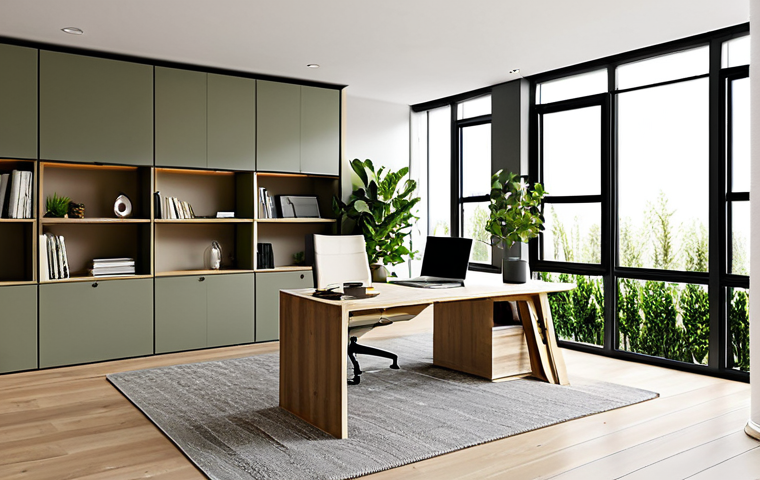 Multifunctional Living Space with Biophilic Design**

"A bright and airy living room that seamlessly transitions into a home office, featuring modular furniture, a large window with natural light, and a vertical garden. The color palette includes neutral and earthy tones. Fully clothed individual working comfortably at a desk. Safe for work. Appropriate content. Professional. Perfect anatomy, natural proportions, well-formed hands, proper finger count, modest clothing, family-friendly. High quality photography."

**