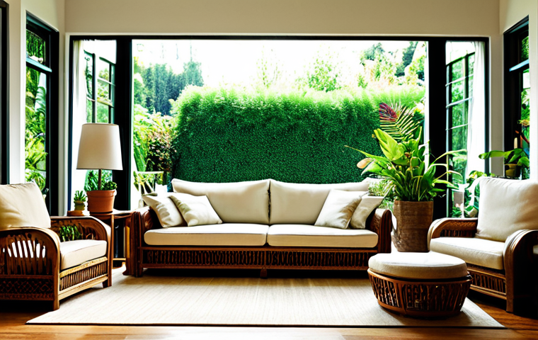 미래 주거 형태 설계 시 고려해야 할 요소 - Biofilic Living Room**

"A bright, airy living room filled with natural light, featuring a large win...