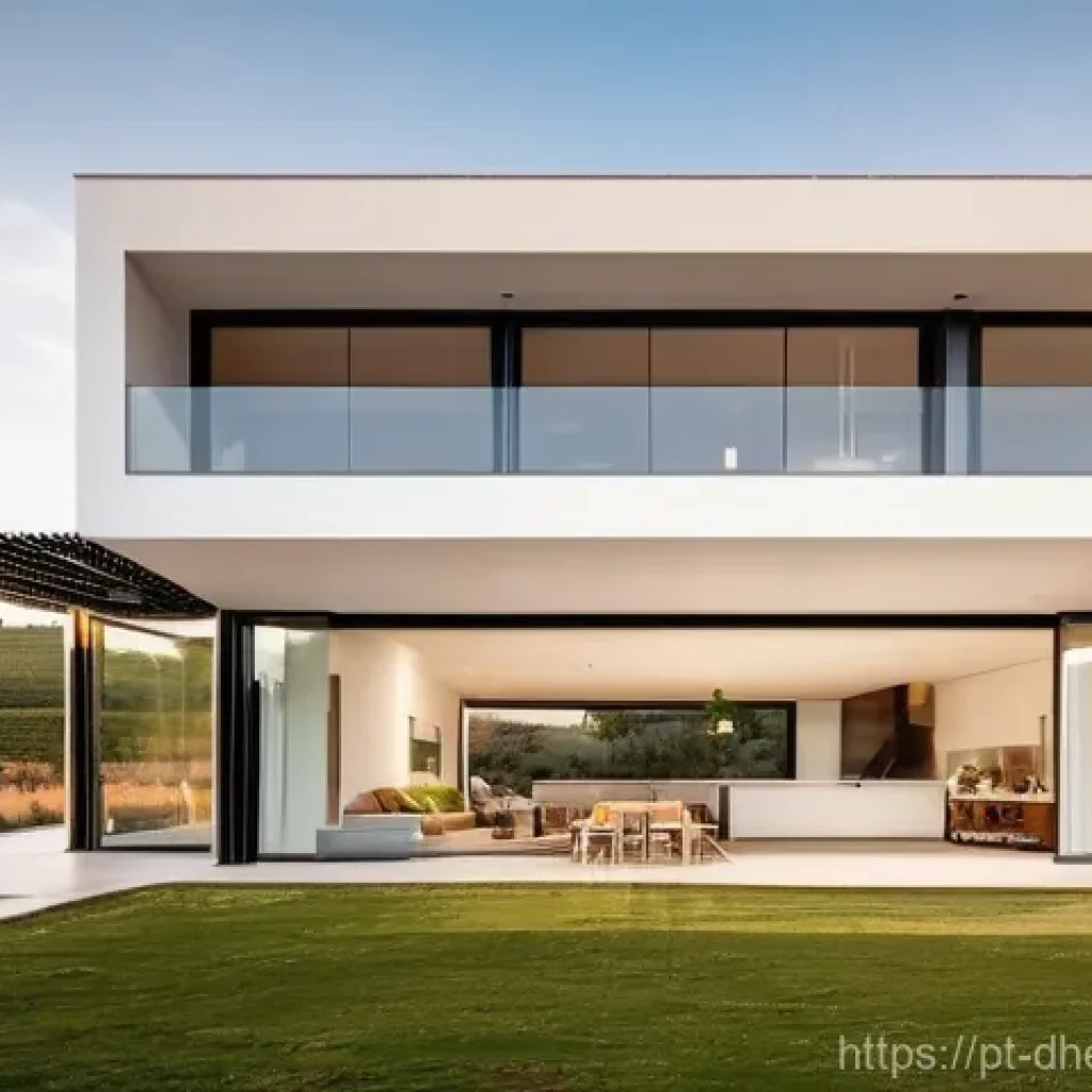 미래 주거 형태에 대한 소비자 인식 조사 - **Sustainable Smart Home in the Portuguese Countryside:**
    A vibrant, sunlit image of a modern, e...