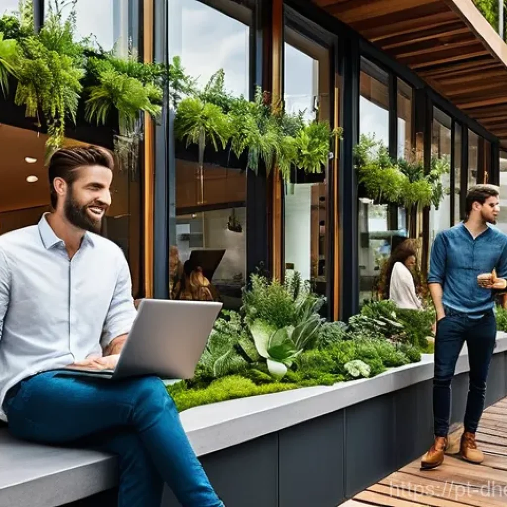 복합 주택의 미래  라이프스타일 변화 - **Prompt:** A vibrant, bustling mixed-use development in a modern Portuguese city, showcasing seamle...