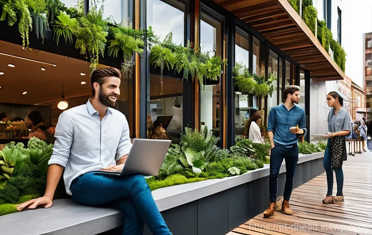 복합 주택의 미래  라이프스타일 변화 - **Prompt:** A vibrant, bustling mixed-use development in a modern Portuguese city, showcasing seamle...