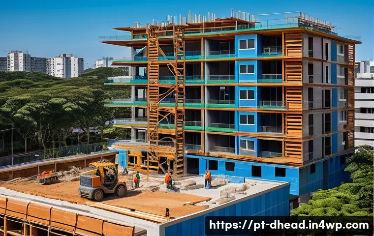 미래 주거 형태의 개발 비용 분석 - A modern sustainable residential building under construction in a vibrant Brazilian urban setting, f...