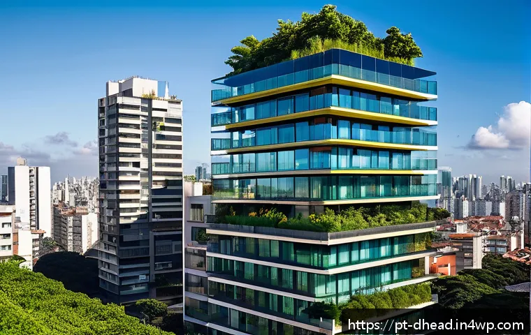 미래 주거 형태와 인구 밀도 문제 - A modern smart apartment building in São Paulo featuring advanced IoT connectivity: sleek glass faça...