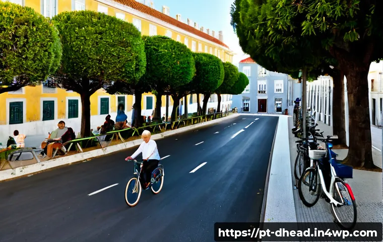 Home 17 도시 재생과 미래 주거 형태 - Photorealistic urban regeneration scene in Lisbon, restored historic tiled apartment buildings besid...